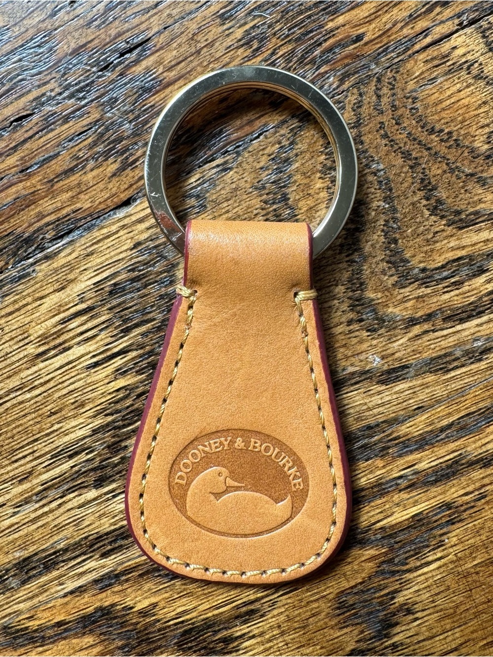 Dooney & Bourke Tan Leather Key Ring with Red Edge